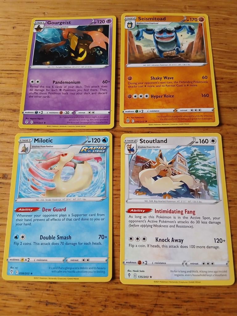 Gourgeist, Seismitoad, Milotic, Stoutla, Ophalen of Verzenden, Gebruikt, Meerdere kaarten
