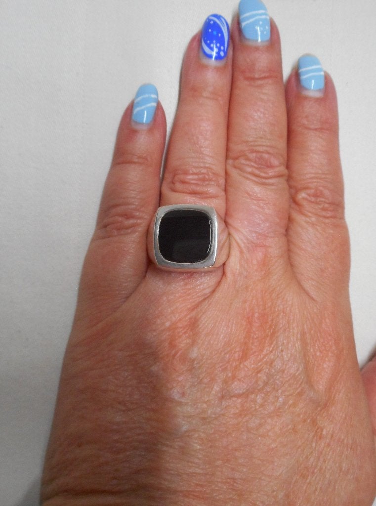 Zilveren vintage heren zegel ring met onyx maat 19.75 nr.285