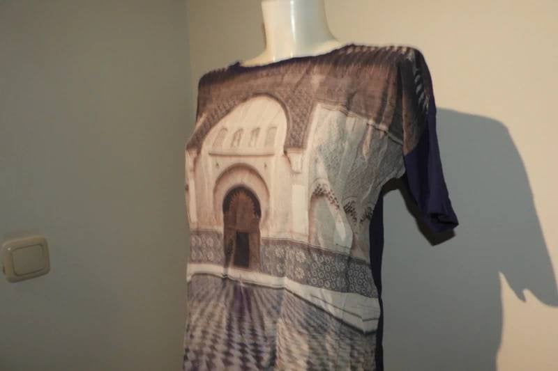 Marccain shirt print voorkant taj mahal blauwe rug N3 M, Kleding | Dames, Maat 38/40 (M), Korte mouw, Gedragen, Marccain
