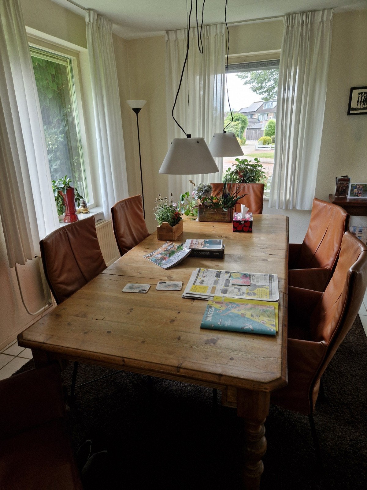 Robuuste houten eettafel - 215x100x72cm, Ophalen, Gebruikt, 100 tot 150 cm, 200 cm of meer