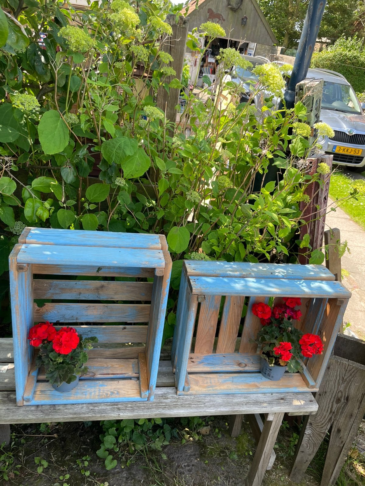 2 blauwe kisten, Ophalen of Verzenden, Zo goed als nieuw, Hout, Minder dan 30 cm