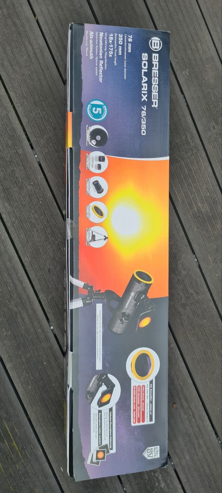 Bresser Solarix 76/350 Spiegeltelescoop met Zonnefilter, Audio, Tv en Foto, Optische apparatuur | Telescopen, Met statief, Zo goed als nieuw