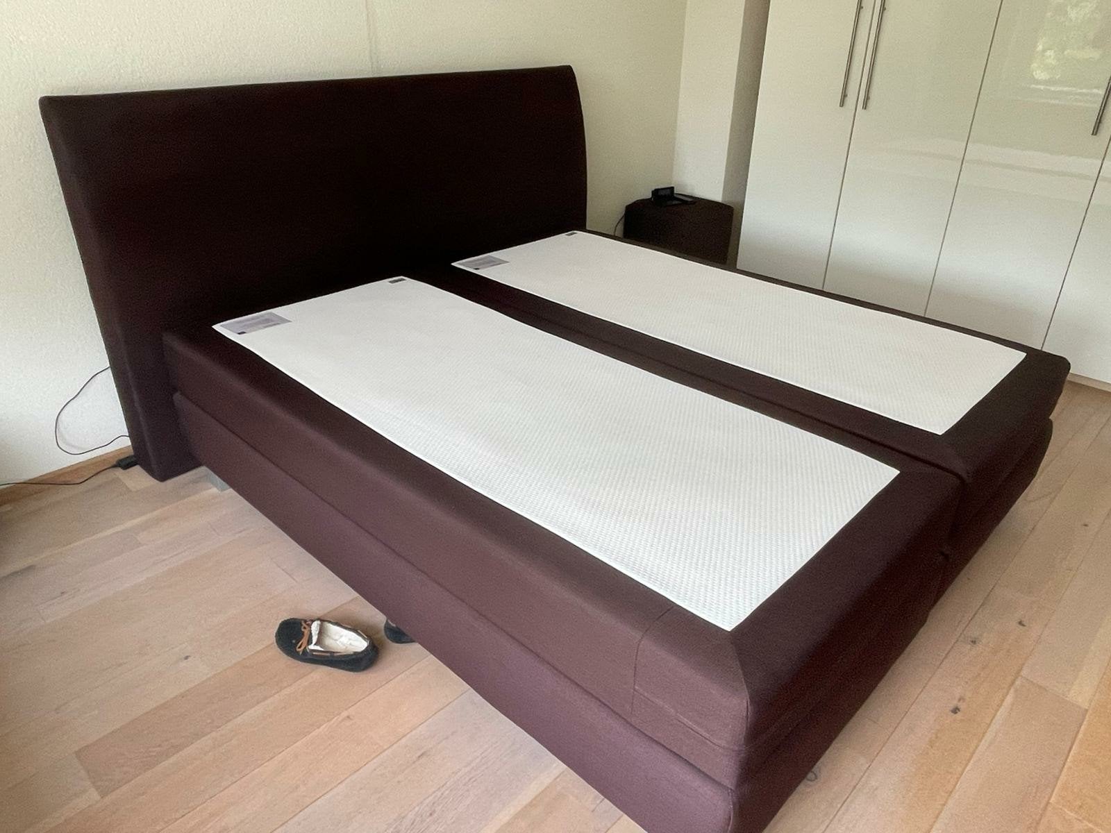 bezorging is mogelijk 180x200 inzgs complete boxspring bed, Bruin, Verzenden, Tweepersoons, Zo goed als nieuw