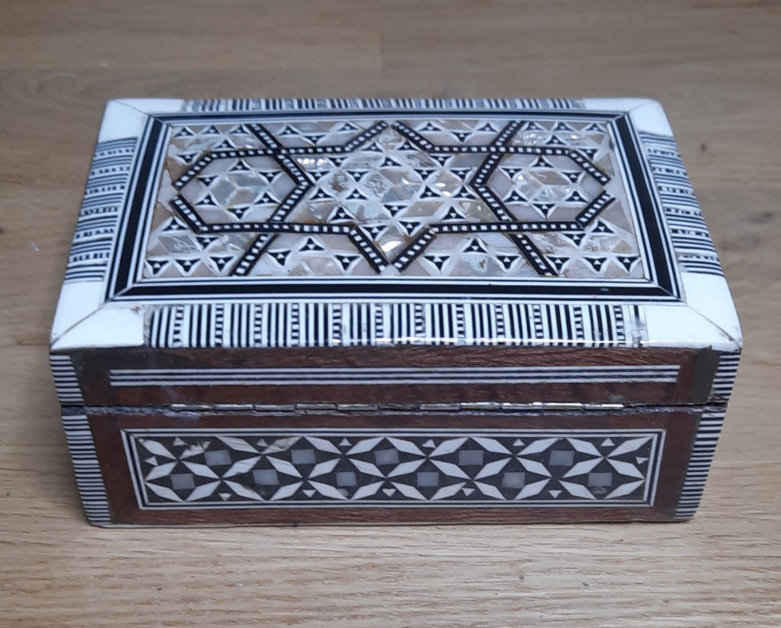Vintage houten sieraden- snuisterijendoos, Ophalen of Verzenden