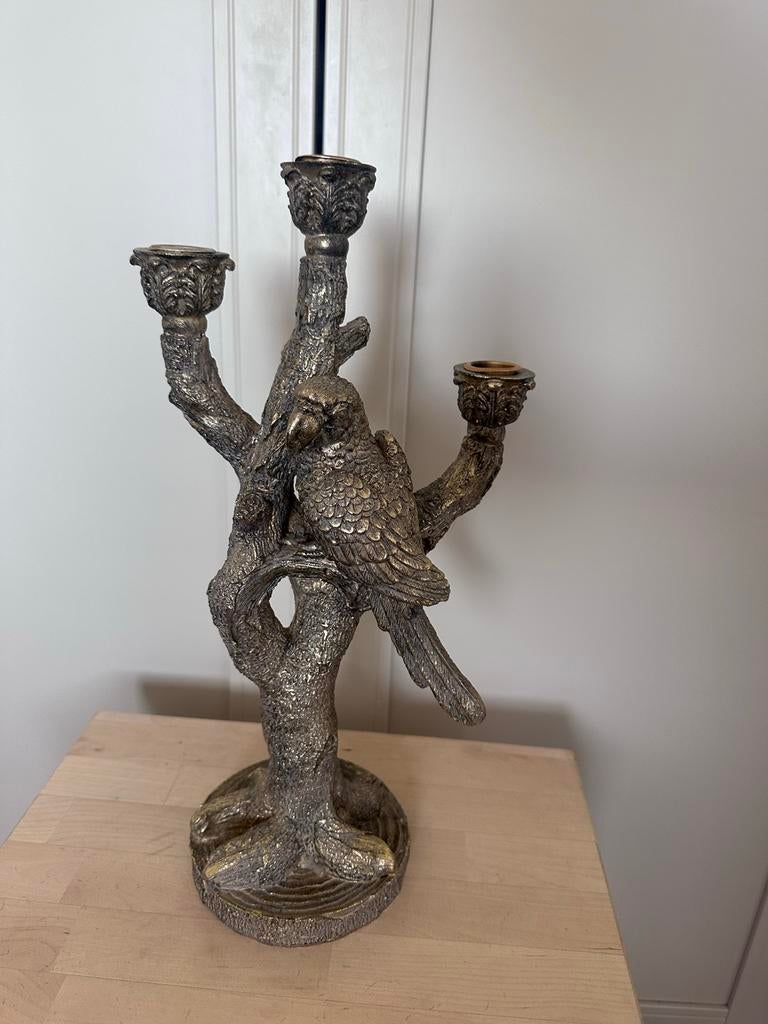 Decoratieve Kandelaar met Vogel - Bronskleurig, Ophalen of Verzenden