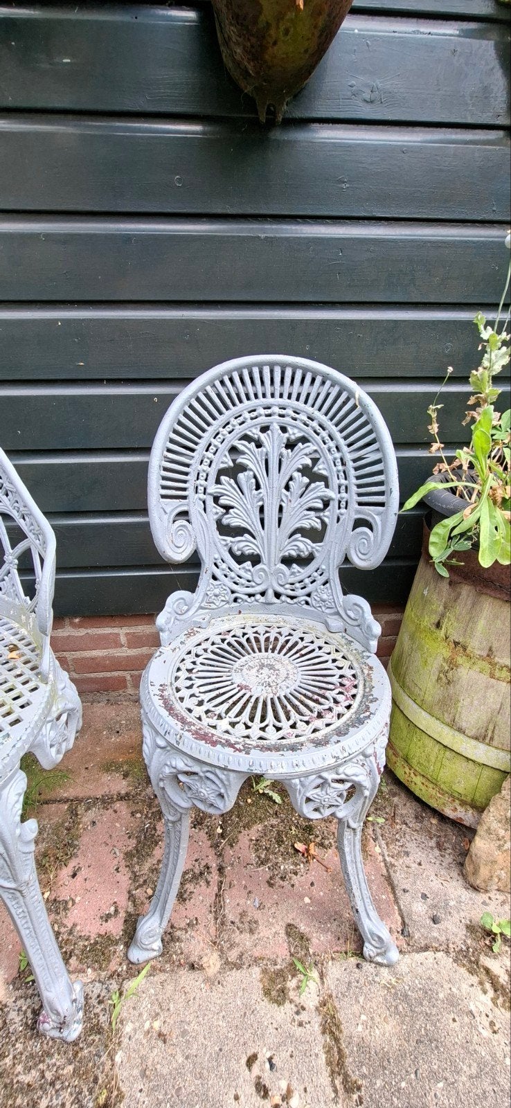 Antieke gietijzeren tuinbank , stoelen - Moet geverfd worden, Tuin en Terras, Tuinstoelen, Ophalen, Gebruikt, Metaal