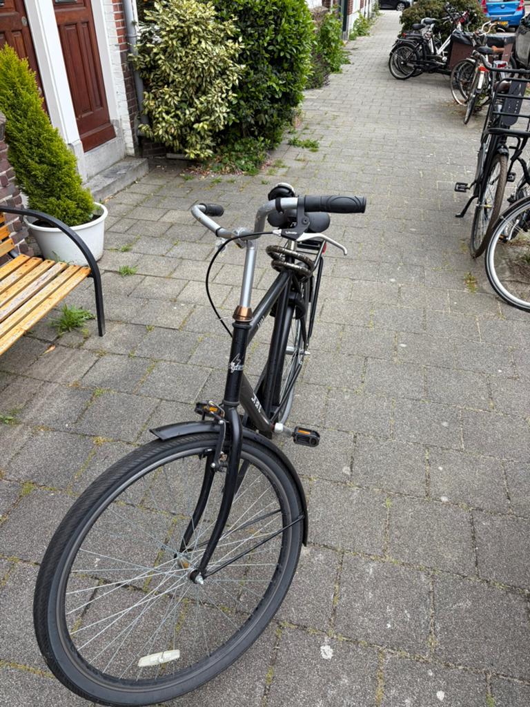 Zwarte Static herenfiets, Fietsen en Brommers, Fietsen | Heren | Herenfietsen, Terugtraprem, Gebruikt, 65 cm of meer, Ophalen