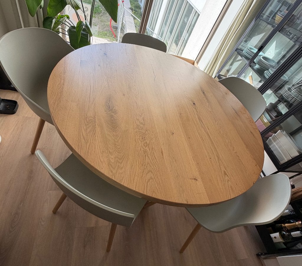 eettafel massief eikenhout, Gebruikt, Ophalen of Verzenden, Vijf personen of meer, 100 tot 150 cm