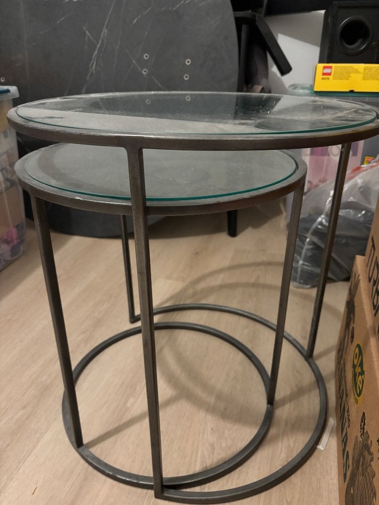 Salontafels van stalen frame met glazen blad, Huis en Inrichting, Ophalen, 50 – 75, Minder dan 50 cm, Gebruikt