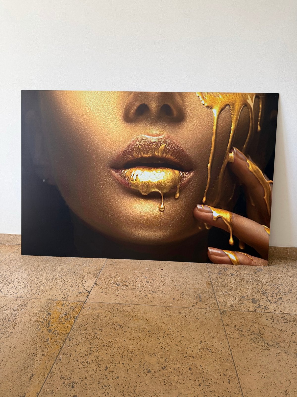 Schilderij aluminium/dibond gezicht goud, Print, Ophalen, Ophangklaar, Metaal
