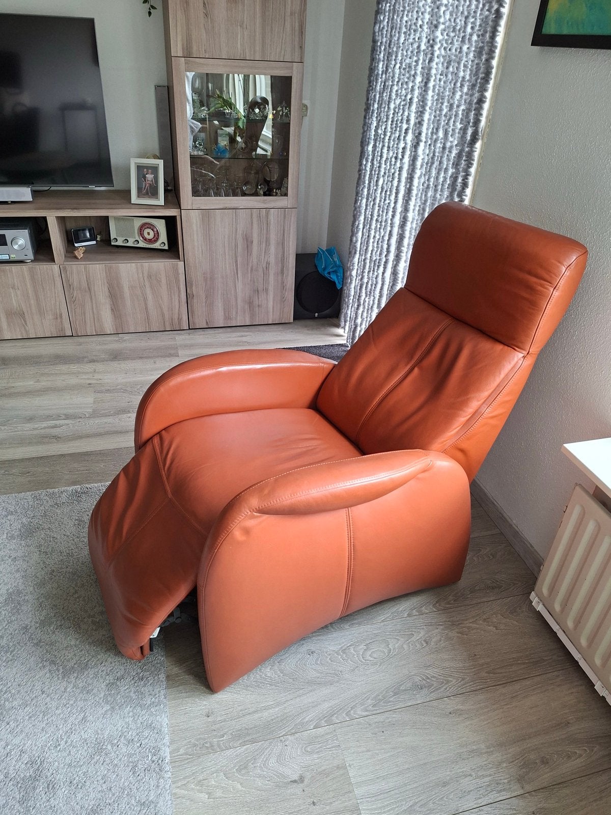 Nette leren relaxstoel leer zonder beschadigingen, Ophalen of Verzenden, Zo goed als nieuw, 50 tot 75 cm, Leer