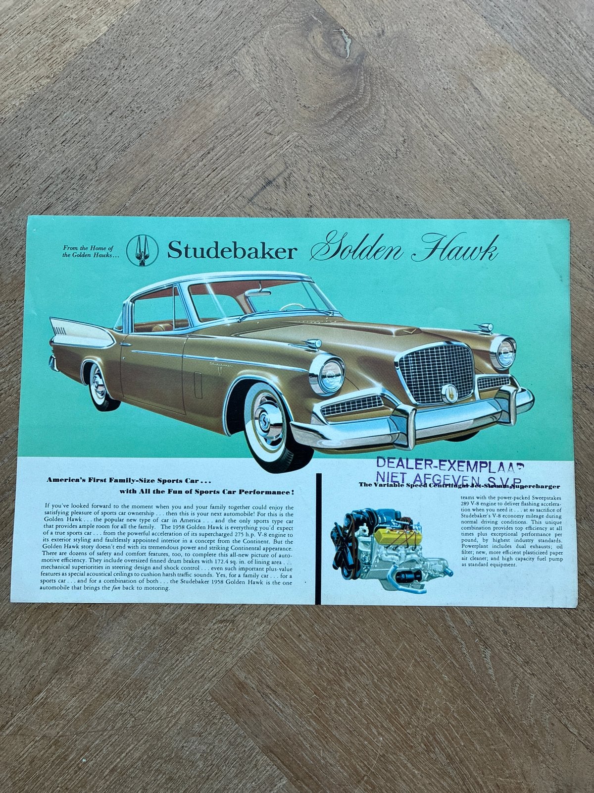 Studebaker Golden Hawk brochure sheet, Verzenden, Zo goed als nieuw, Overige merken