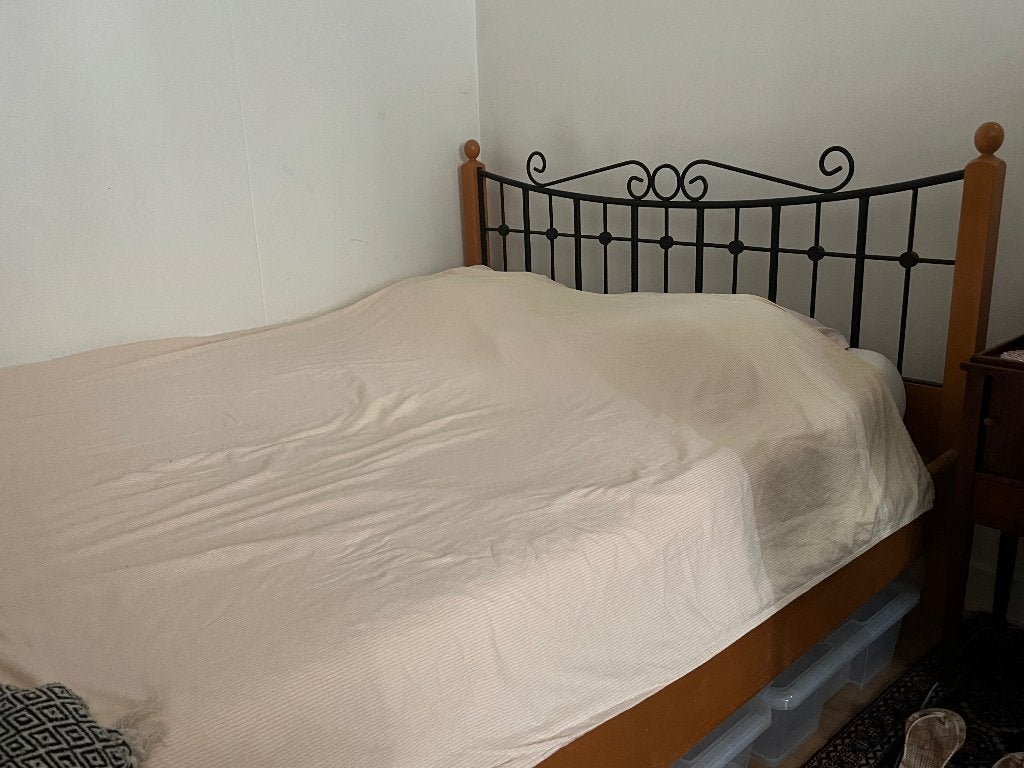 Smeedijzeren bed met hout, Ophalen, Gebruikt, Klassiek en sfeervol, Zwart