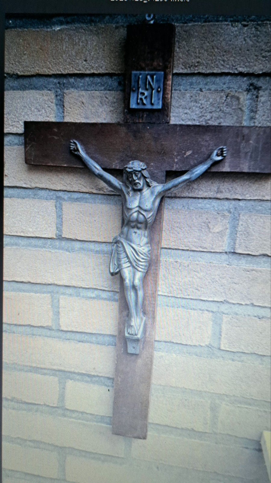 Antiek Kruisbeeld met Jezusfiguur - Hout en Metaal, Ophalen of Verzenden