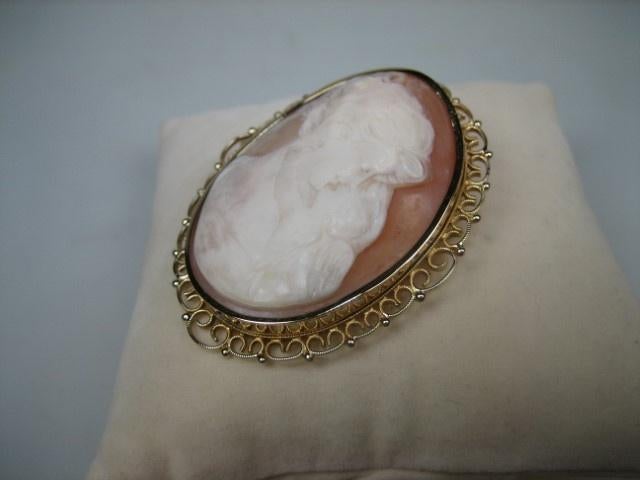 Antieke gouden 14 Karaat Camee Broche uit ca. 1906, Sieraden, Tassen en Uiterlijk, Antieke sieraden, Verzenden, Goud, Broche