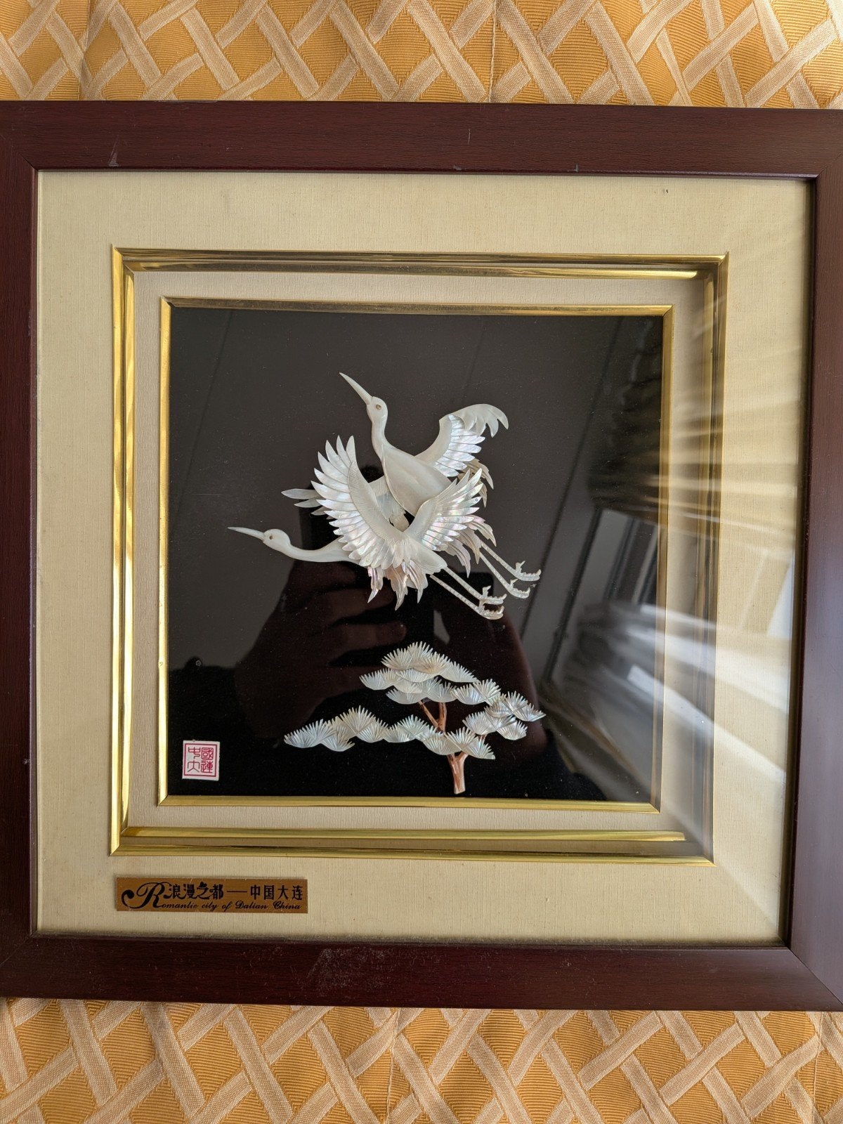 Ingelijste Chinese kraanvogels van parelmoer, Antiek en Kunst, Ophalen of Verzenden