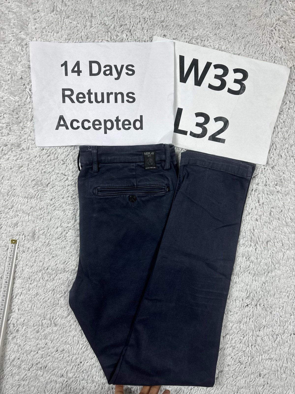 Replay Zeumar Hyperflex Chino Slim Fit Navy W33 L32 2940, B, Blauw, B, Ophalen of Verzenden