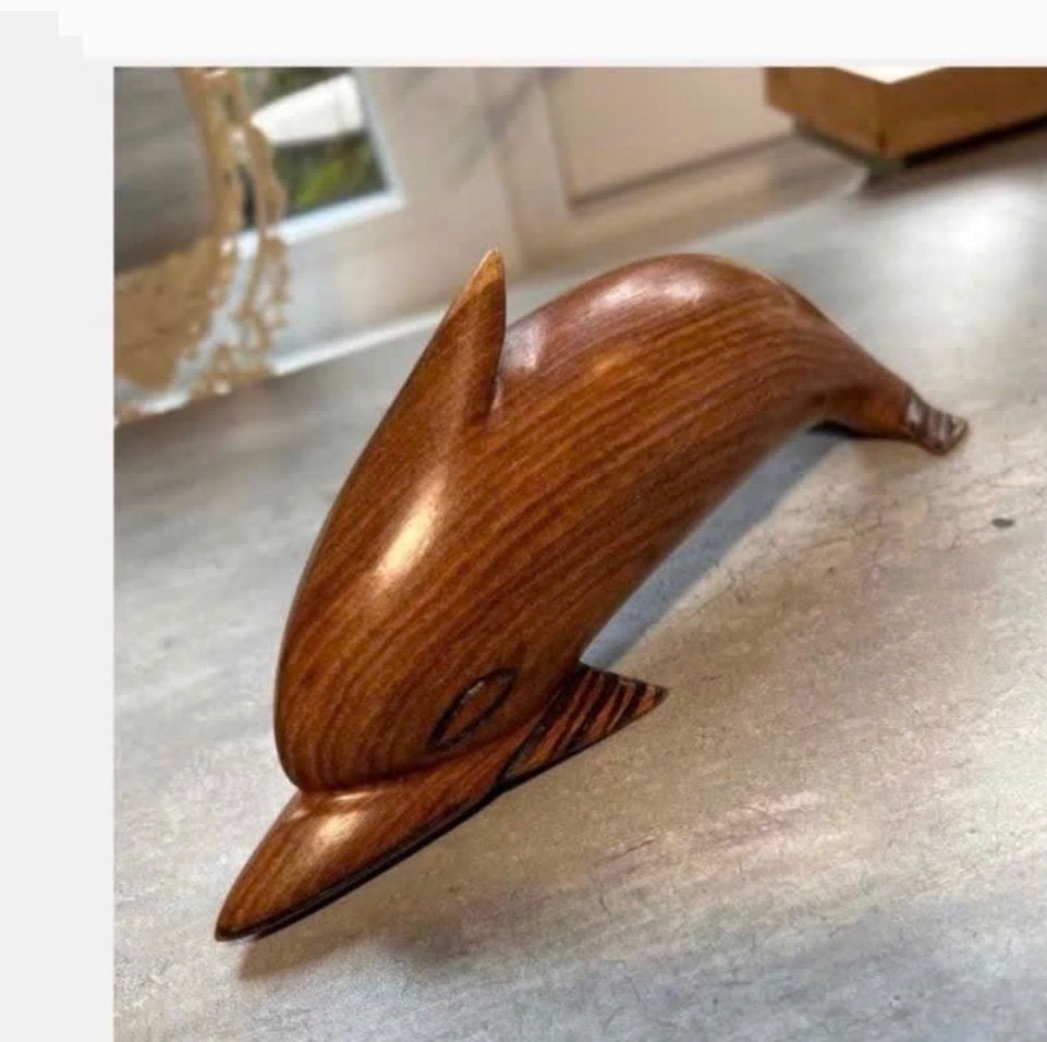 Houten Dolfijn - Handgesneden Beeldje Decoratie Kunstobject, Ophalen of Verzenden