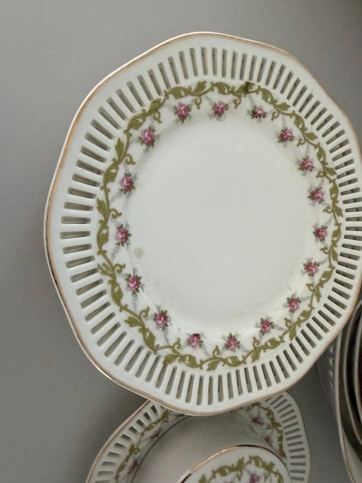 Vintage Ontbijtserviesje met Rozenmotief, Ophalen of Verzenden