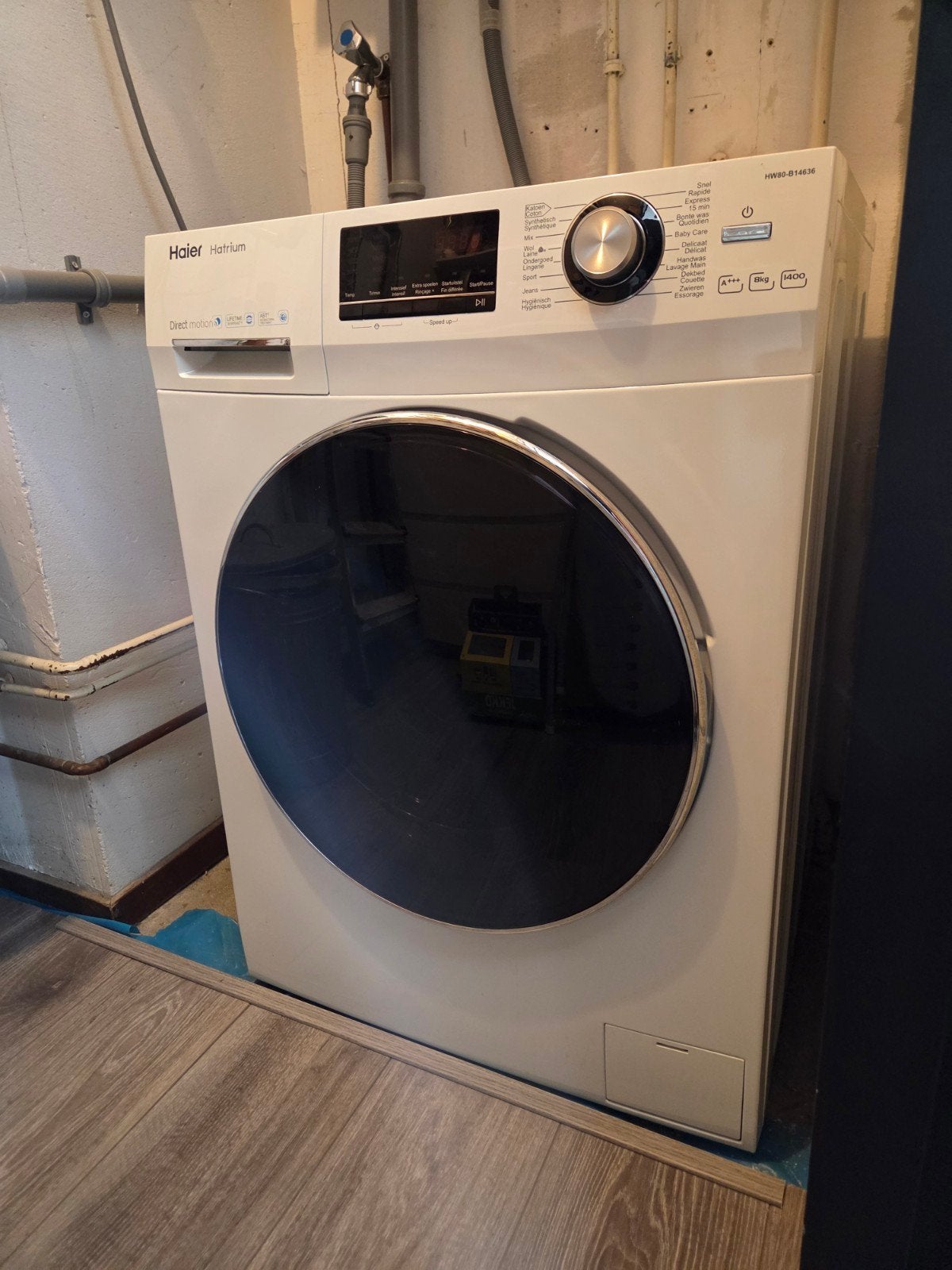 Haier HW80-B14636 wasmachine (8 kg, 1400 toeren), Ophalen, Gebruikt, Energieklasse A of zuiniger, 85 tot 90 cm