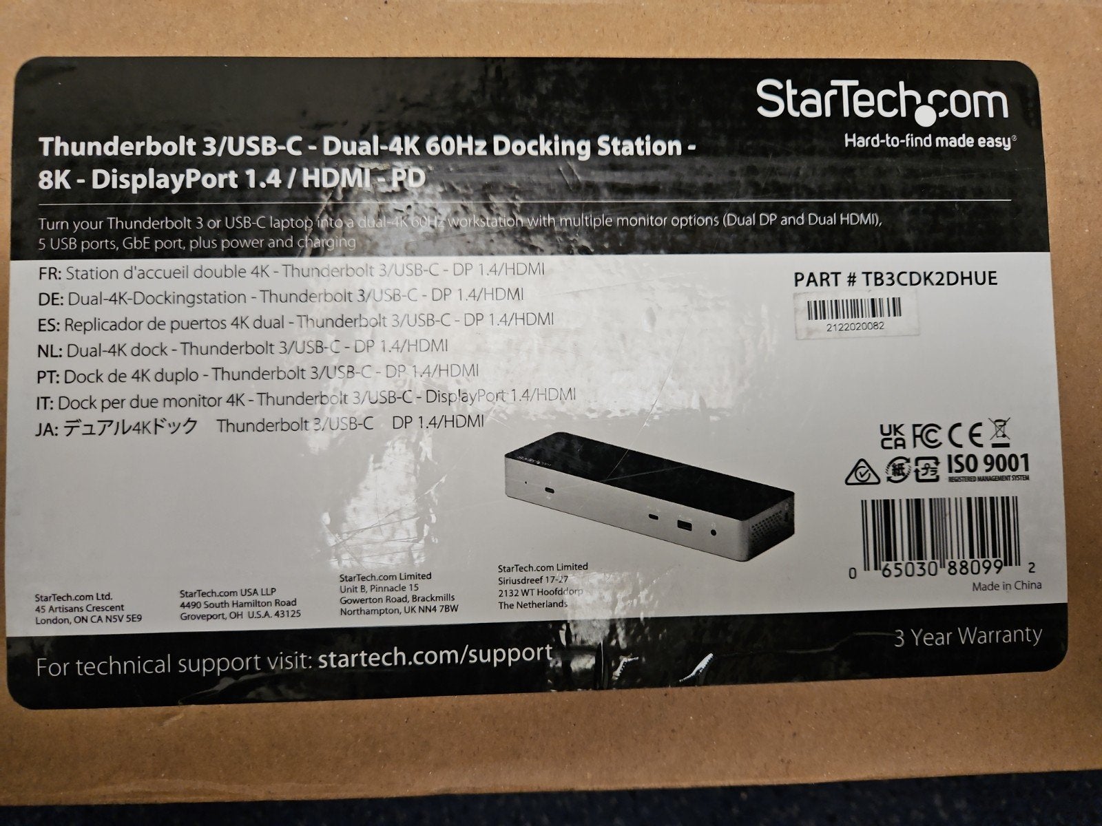 Startech Thunderbolt 3/USB-C Dual-4K 60Hz Docking Statio, Ophalen of Verzenden, Nieuw, Laptop
