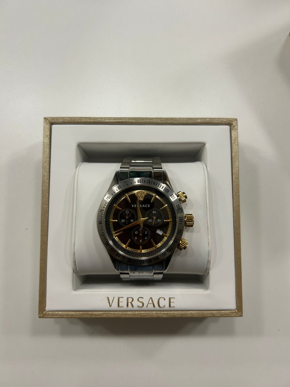 Versace chrono classic heren chronograaf 44mm, Polshorloge, Overige materialen, Zo goed als nieuw, Ophalen