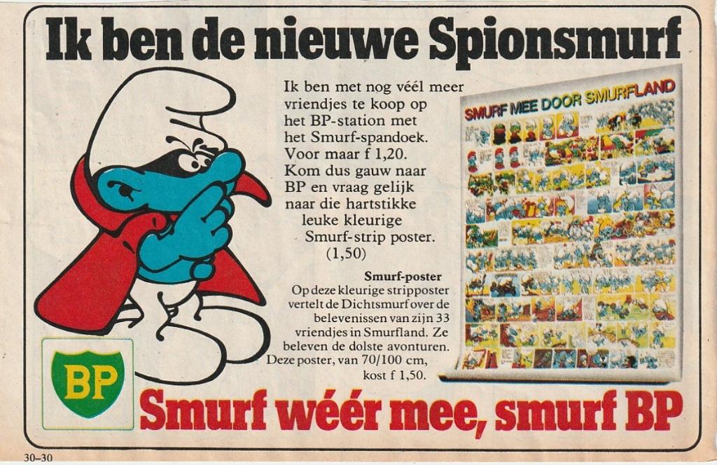 Retro reclame 1977 BP tankstation Smurfen spionsmurf, Verzenden, Overige typen