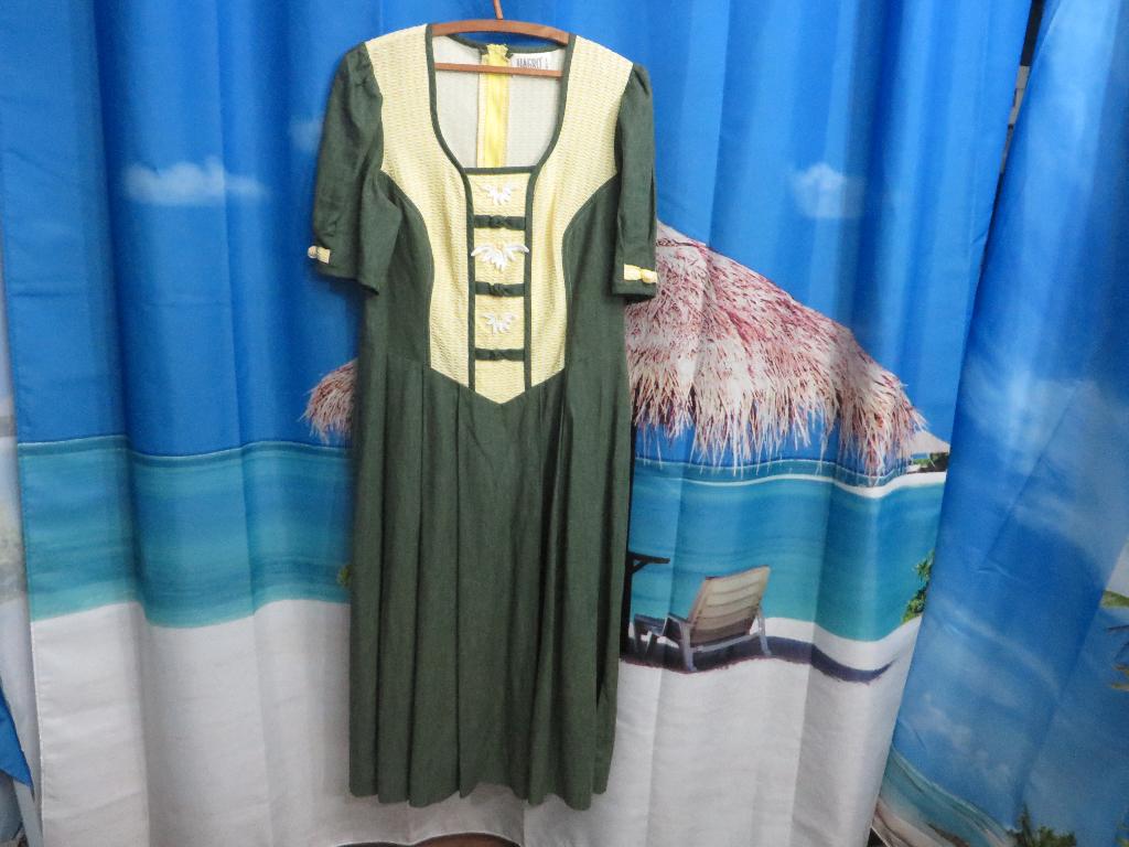 Groen gele dirndl achtige jurk mt 42 =38/40 hagro  vintage ?, Maat 38/40 (M), Hagro, Ophalen of Verzenden, Gedragen