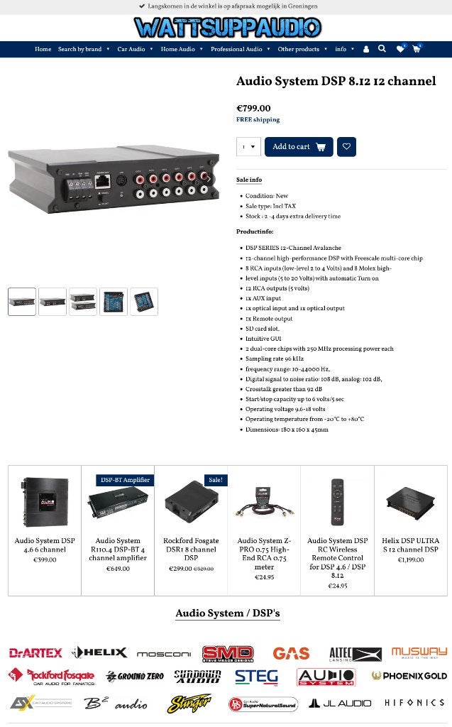 Audio System DSP 8.12 12 kanaals HQ DSP / Sound Processor, Info@optimount.nl, Nieuw, Ophalen of Verzenden, Anholtseweg 48A 7091 HB DINXPERLO