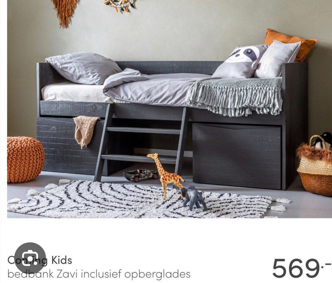 Bedbank (halfhoogslaper) 90x200 cm coming kids antraciet, Ophalen, Gebruikt, 90 cm, Eenpersoons