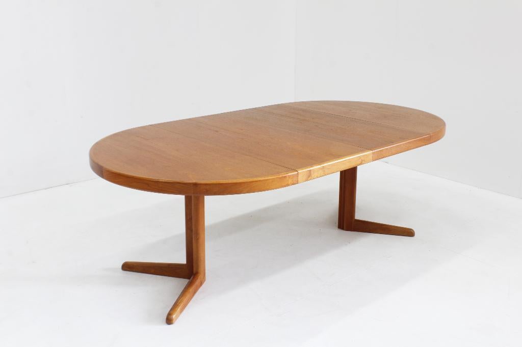 Vintage Deense ronde uitschuifbare eettafel teakhout 1960, Gebruikt, 100 tot 150 cm, Ophalen of Verzenden, Vijf personen of meer