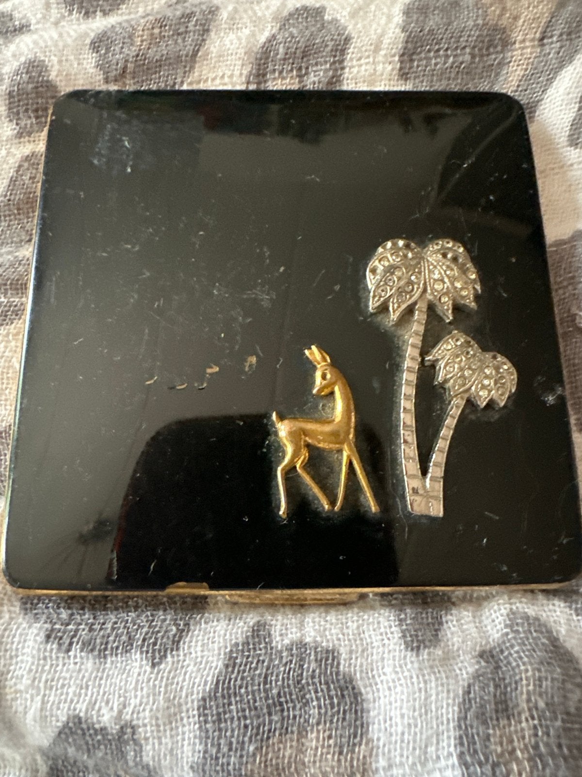 Vintage Poederdoosje met Hert en Palmbomen - Made in England, Ophalen of Verzenden