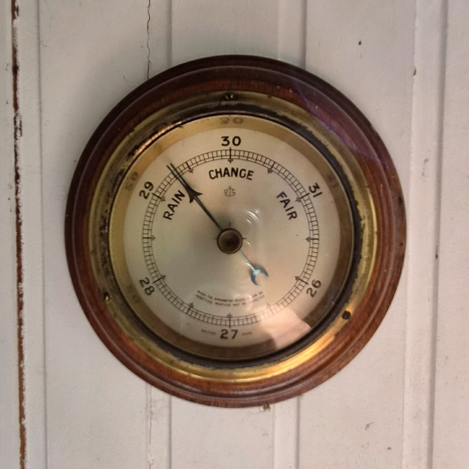Antieke Barometer - Hout en Messing, Ophalen of Verzenden, Gebruikt, Barometer