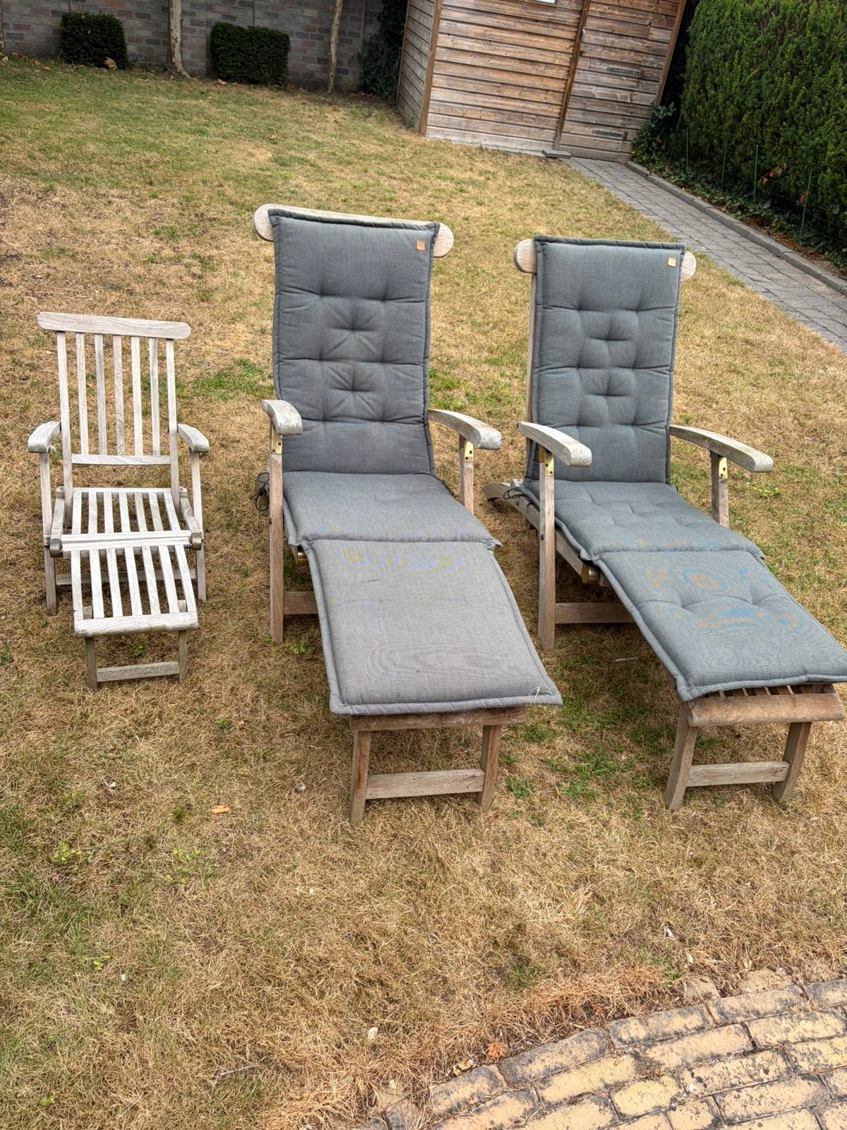 3x Java Teak deckchairs massief teakhout / met 2 kussens, Tuin en Terras, Ophalen, Gebruikt, Teakhout
