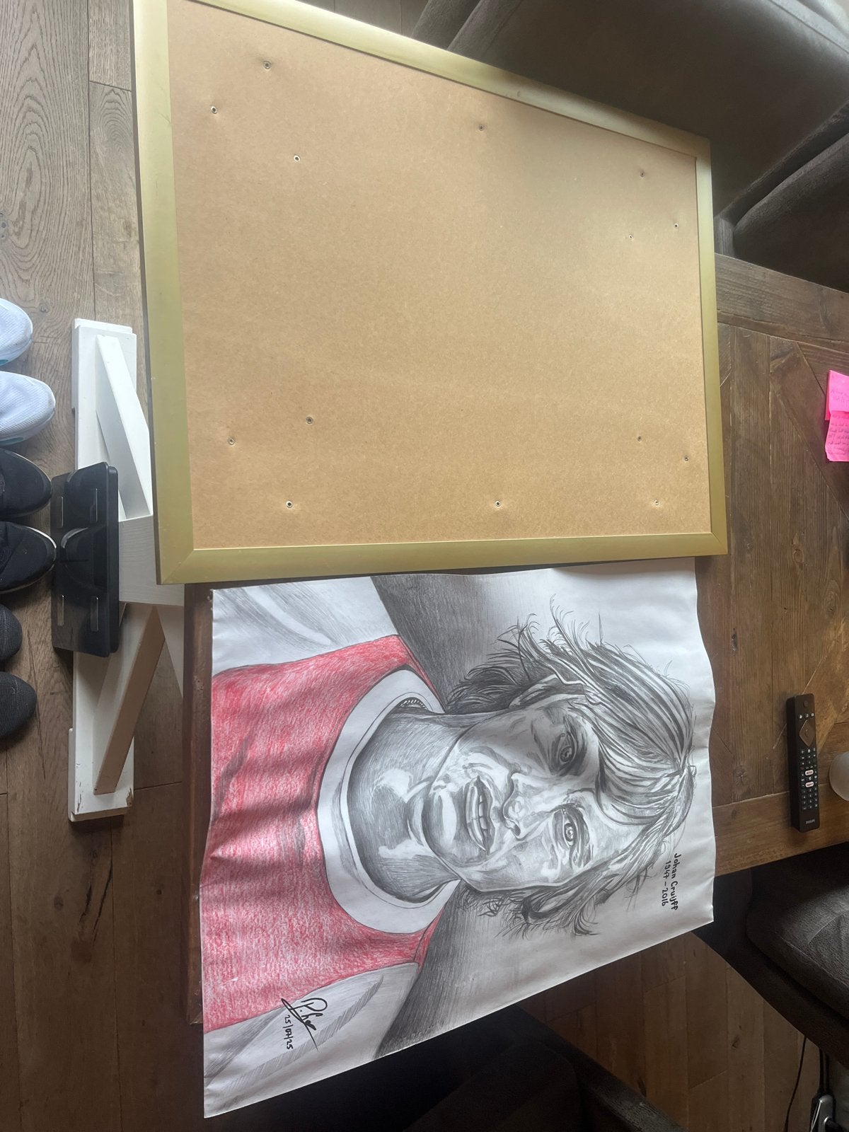 Unieke handgetekende portret van Johan Cruijff, Ophalen, Tekening, Potloodtekening, Gesigneerd