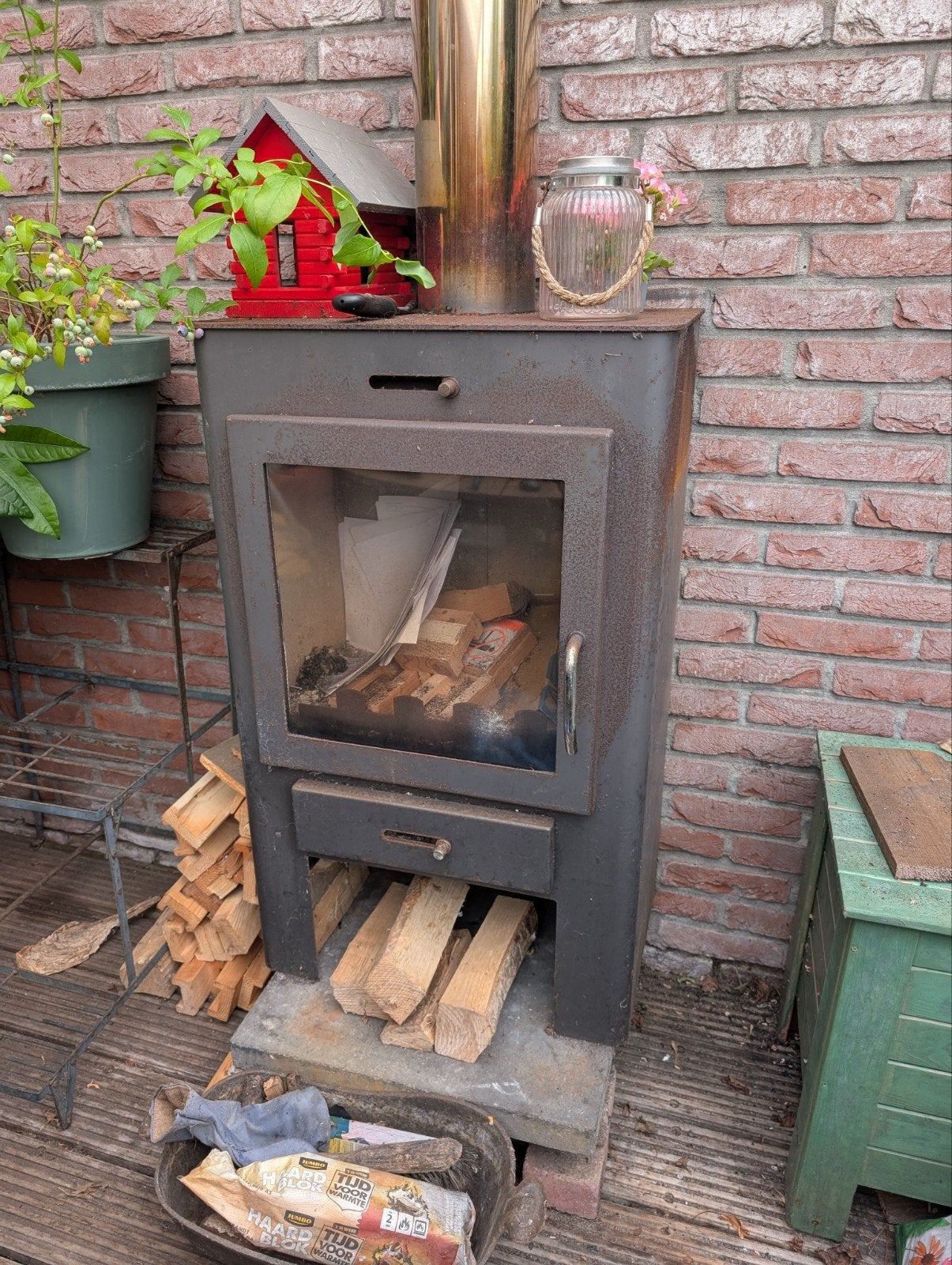Houthaard met RVS pijp, eventueel inclusief hout, Ophalen, Gebruikt, Vrijstaande haard, Houthaard