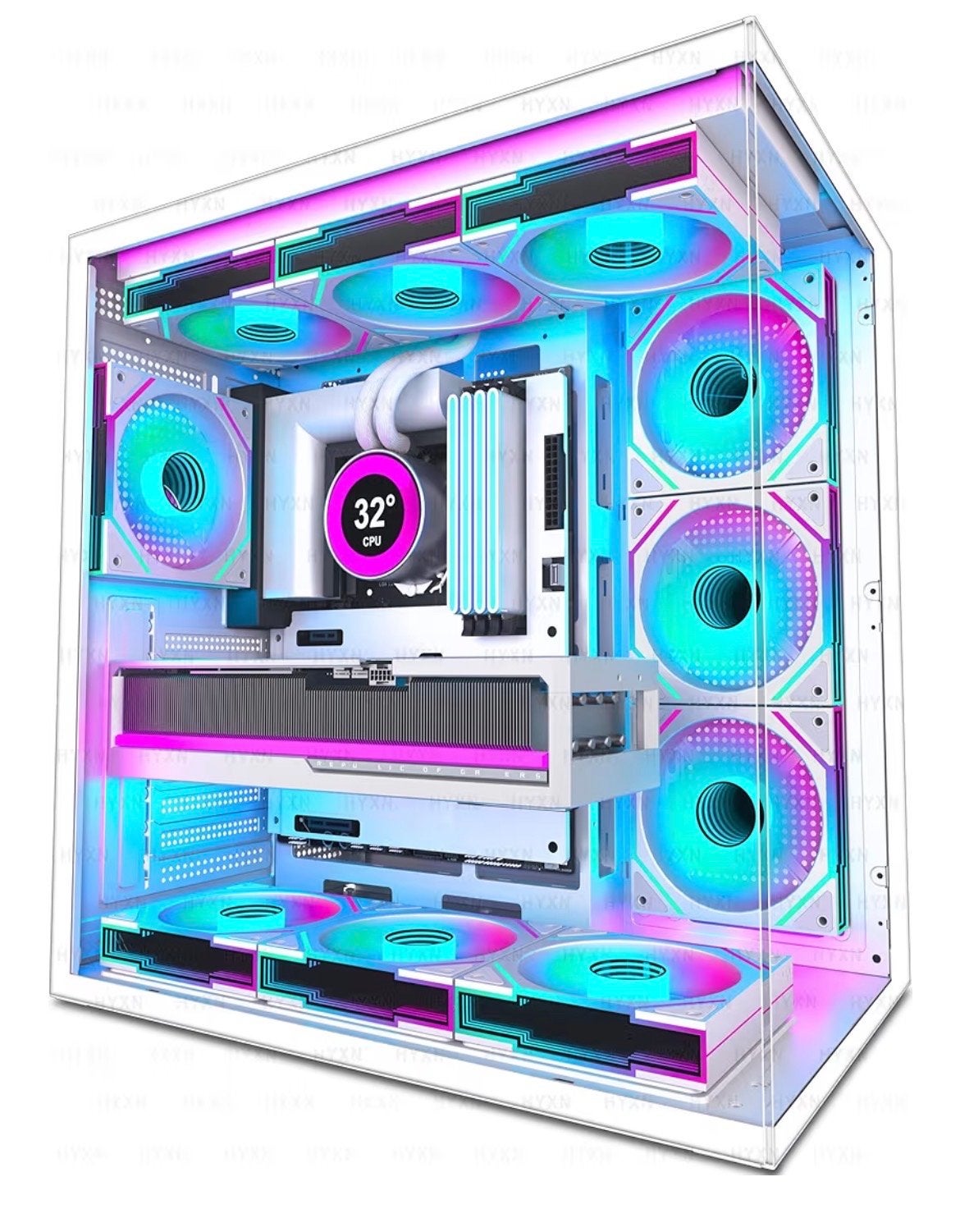 H1 ATX PC-behuizing met 7 ARGB ventilatoren (Wit), Computers en Software, Ophalen of Verzenden, Nieuw
