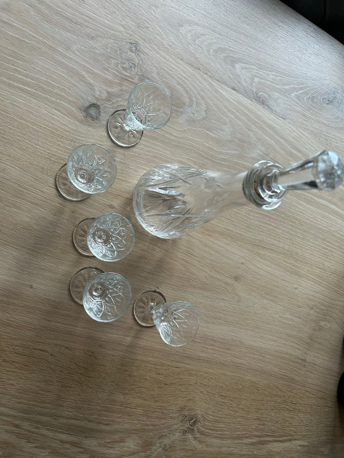Kristallen karaf met 5 borrelglaasjes, Antiek en Kunst, Ophalen