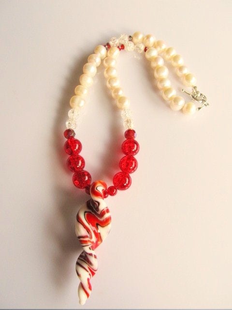Ketting Patrice parels-glas-murano hanger zilver, Ophalen, Nieuw, Met hanger, Rood
