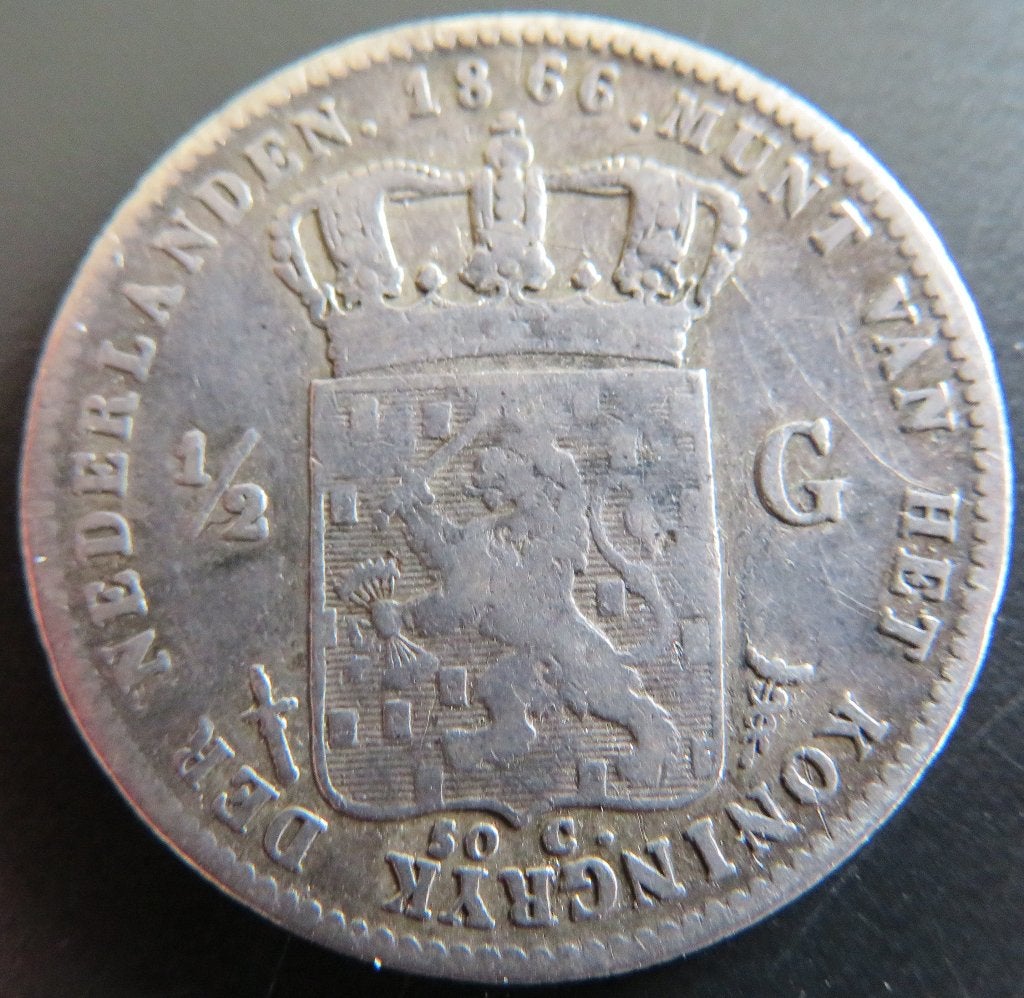 Halve Gulden 1866, ½ gulden, Koning Willem III, Verzenden, Zilver
