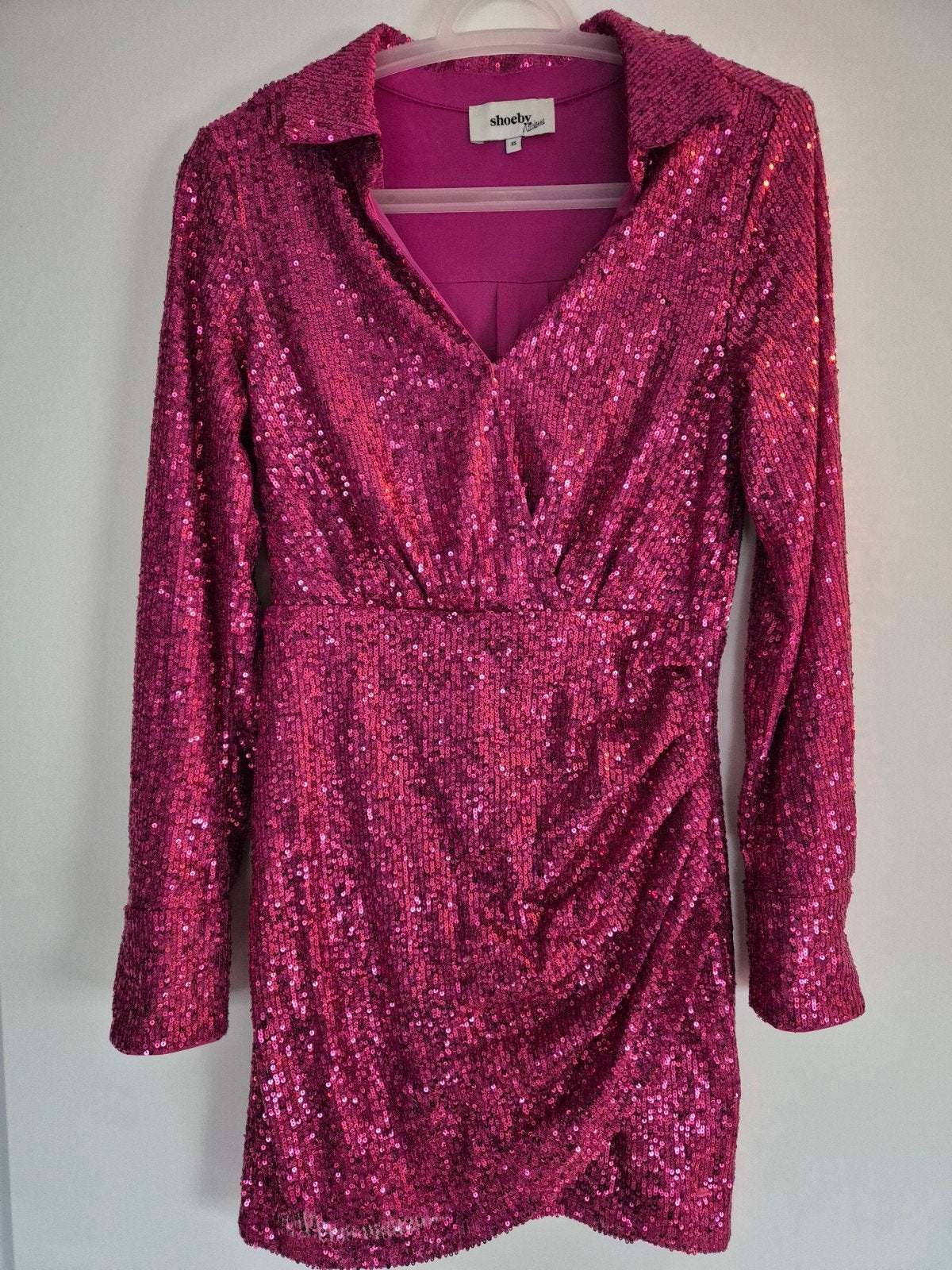 roze pailletten jurk Maat xs, Ophalen of Verzenden, Zo goed als nieuw, Maat 34 (XS) of kleiner, Boven de knie