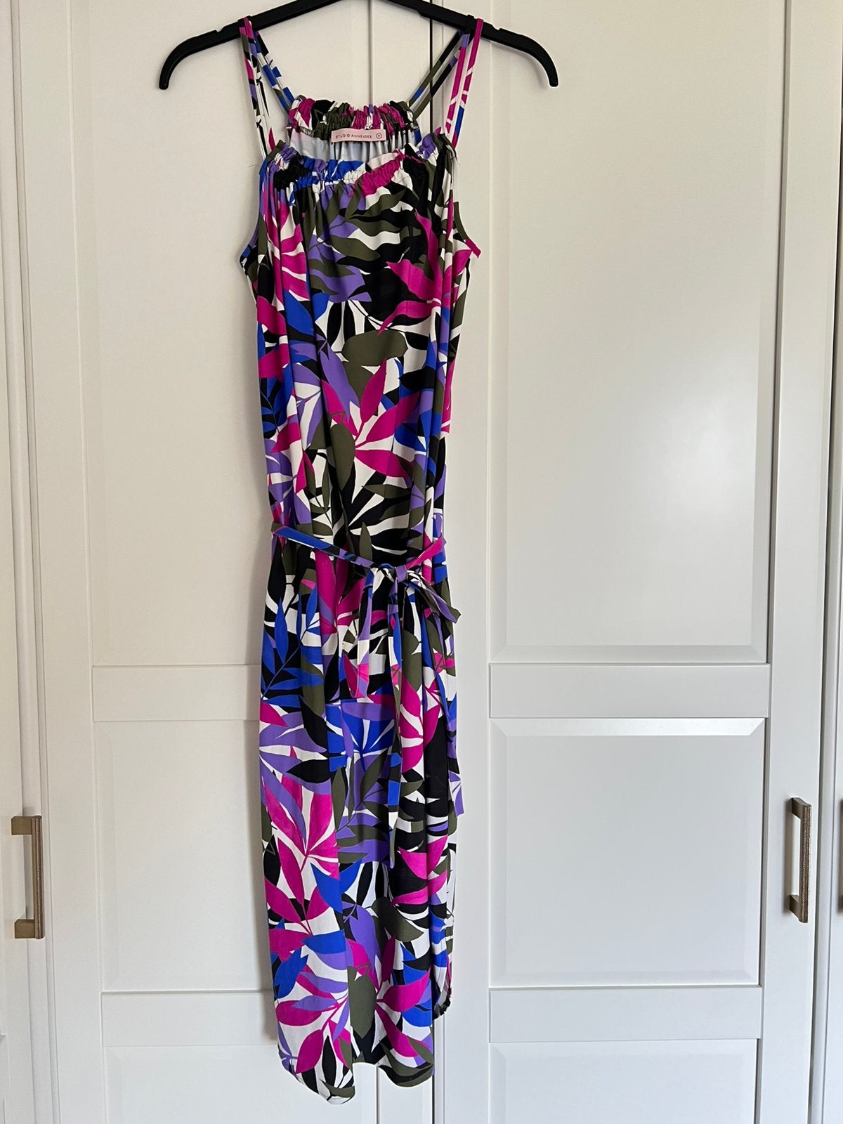 Studio anneloes louren graphic maxi jurk M travelstof, Kleding | Dames, Maat 38/40 (M), Paars, Ophalen of Verzenden, Zo goed als nieuw