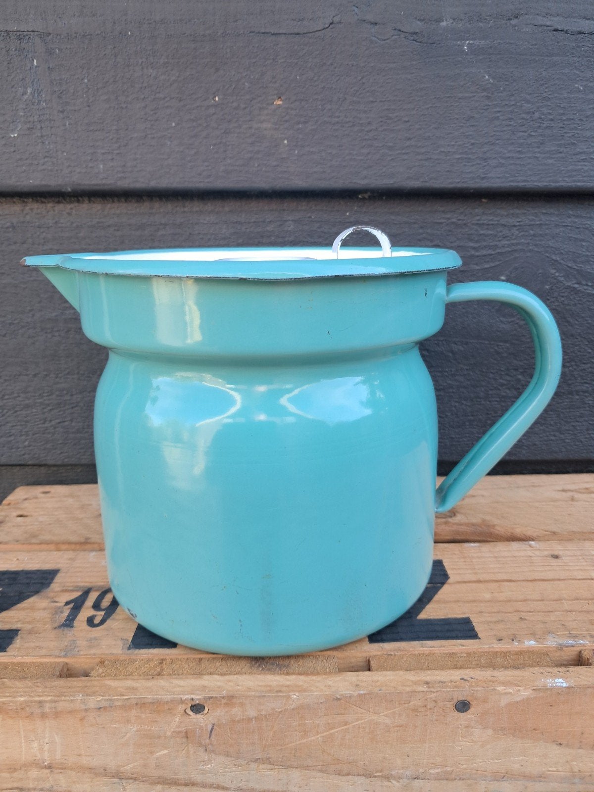 Nette mintgroene emaille melkkoker, Antiek en Kunst, Ophalen of Verzenden