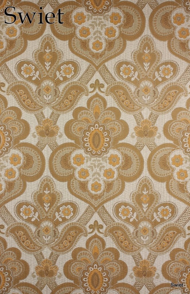 2721 Barok bloemen behang bruin oranje seventies retro swiet, Ophalen of Verzenden, Bruin