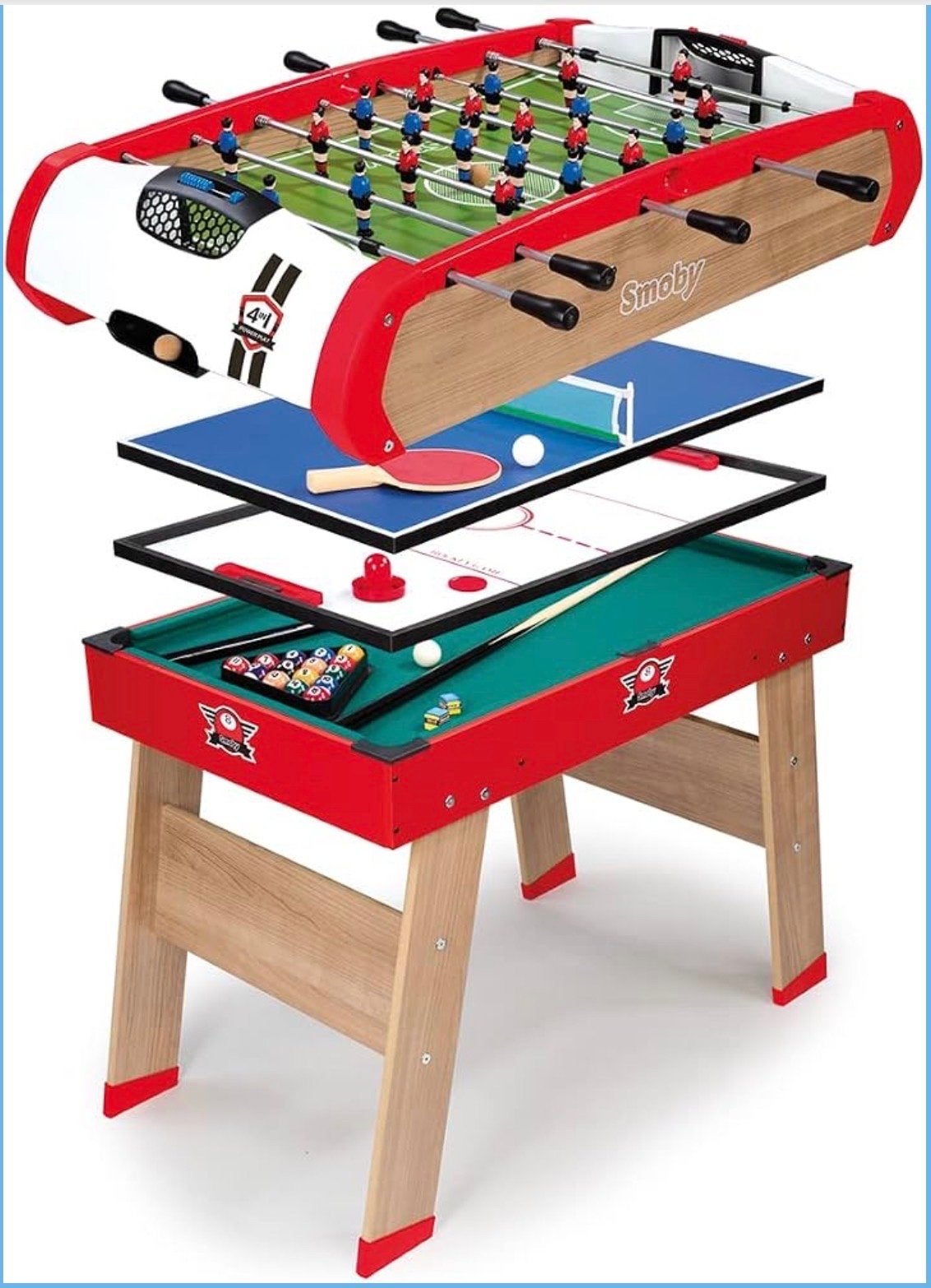 Smoby 4-in-1 Powerplay: Tafelvoetbal, Tennis, Hockey, Biljar, Een of twee spelers, Ophalen, Nieuw