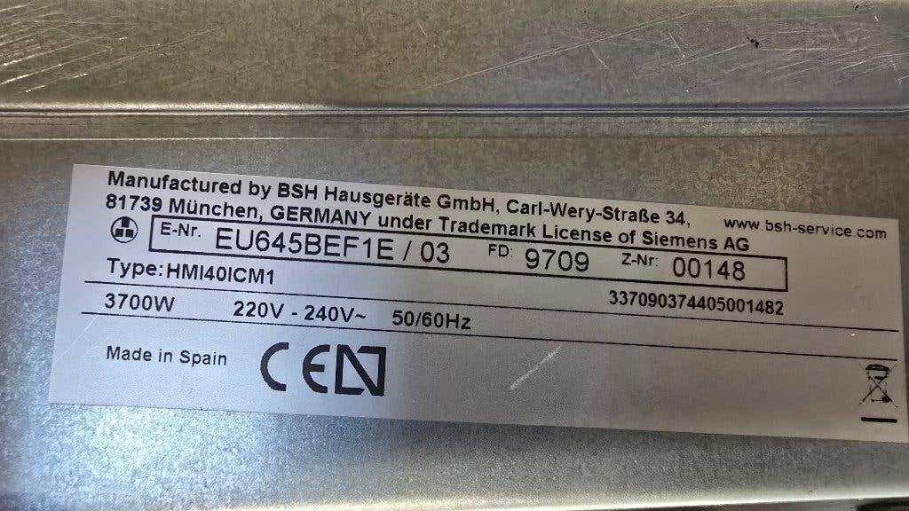 Siemens inbouw inductie kookplaat EU645BEF1E 1 fase, Ophalen, Refurbished, 4 kookzones, Inbouw