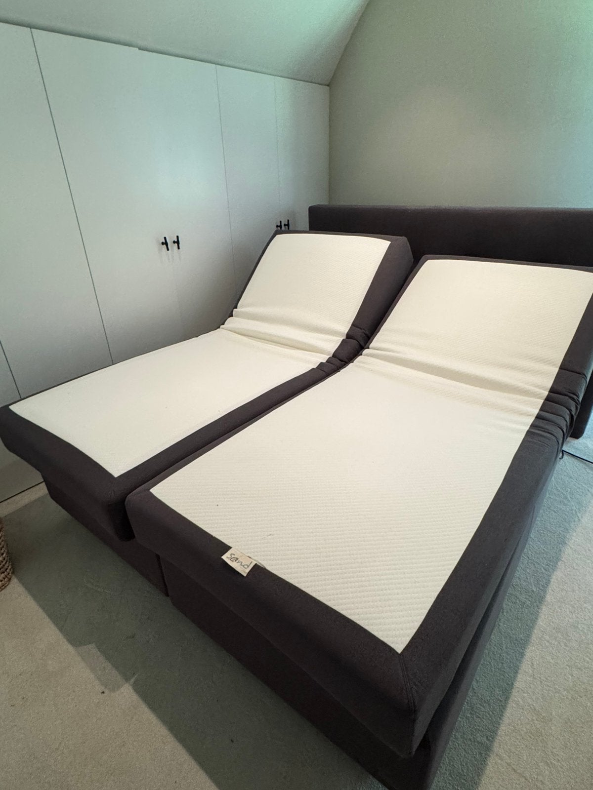 Elektrische boxspring Sand met instapverlichting 180x210cm, Ophalen, 210 cm, Tweepersoons, 180 cm