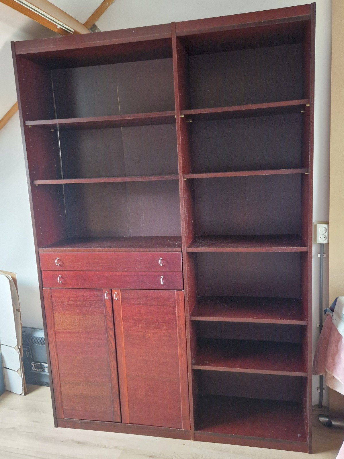 Ikea Boekenkast met lades en deuren, kleur mahonie, Ophalen, Gebruikt, 200 cm of meer, 25 tot 50 cm