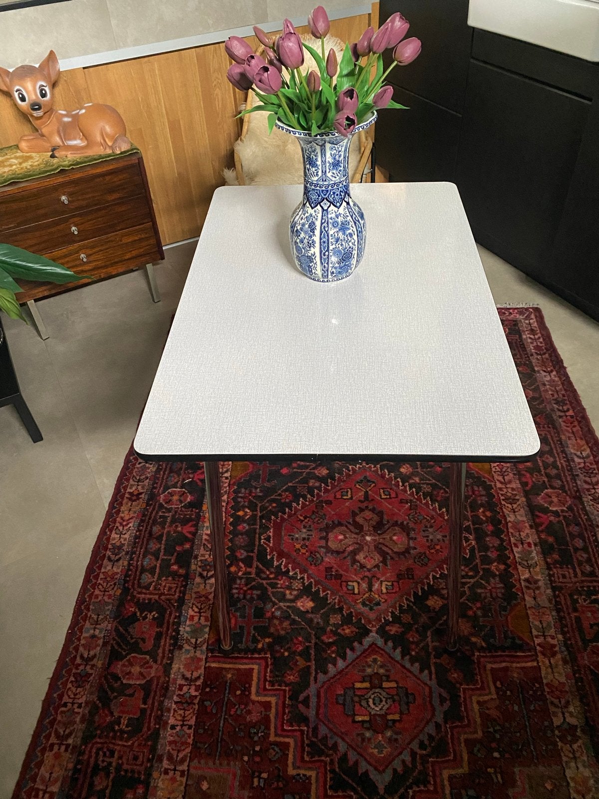 Vintage Formica Tafel Jaren '60/'70 - Wit/Grijs Patroon, Ophalen