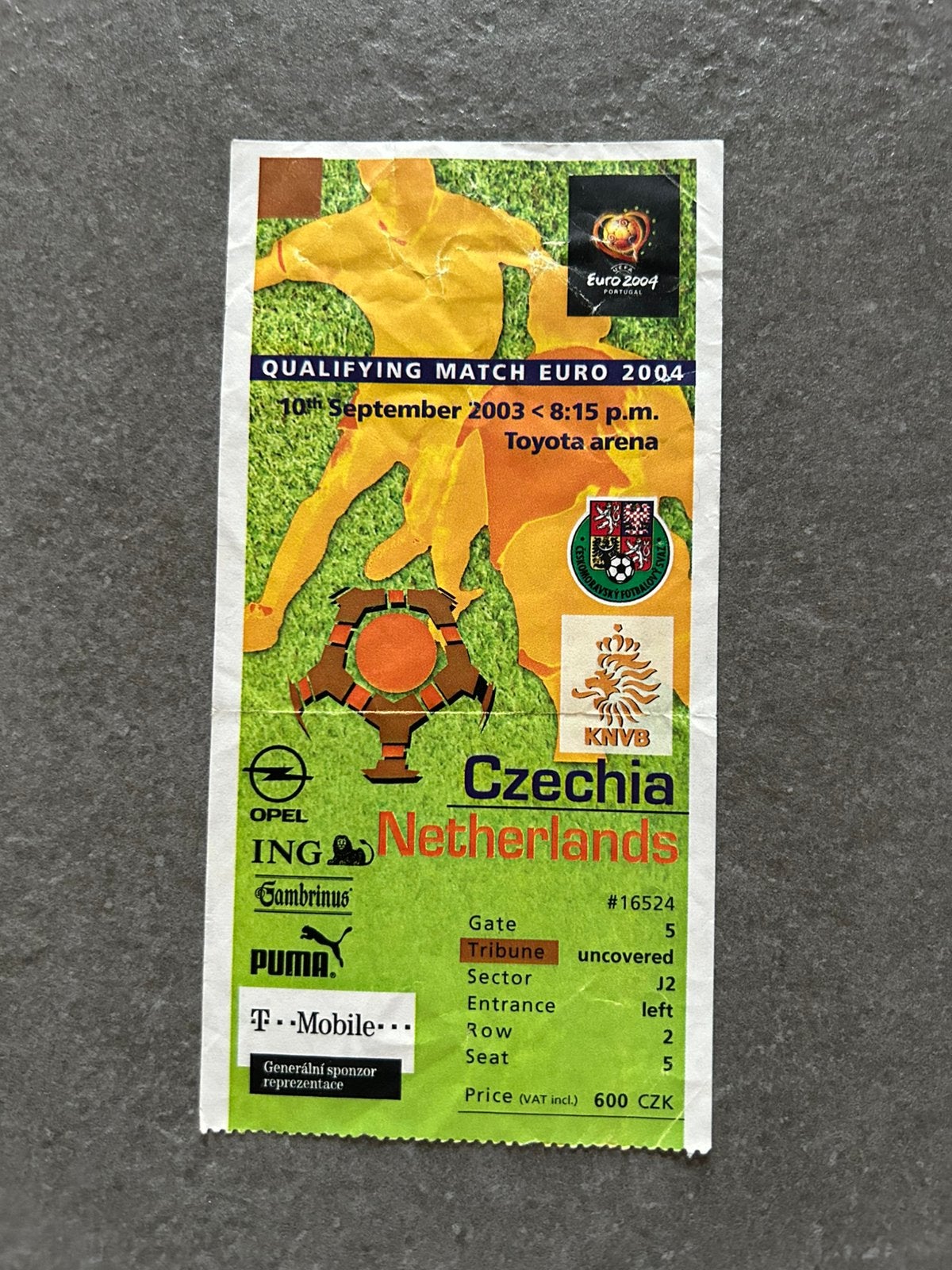 EK 2004 kwalificatiewedstrijd Tsjechië en Nederland ticket, Verzamelen, Ophalen of Verzenden, Gebruikt, Overige binnenlandse clubs